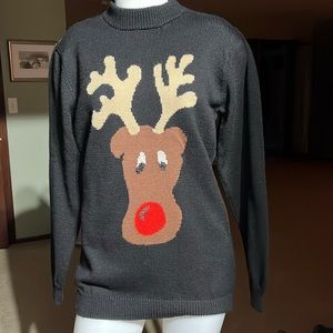 TY Hanleigh hand knit wool sweater Rudolph Reindeer pure wool black sweater